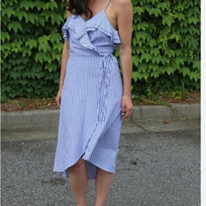 A.n.d Size small blue and striped midi  women’s dress
